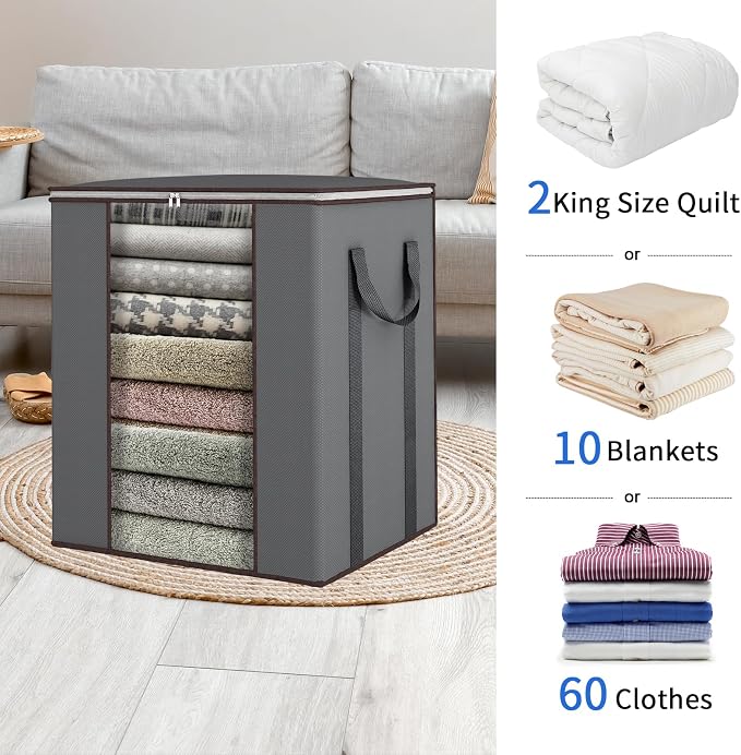 Fixwal Extra Large Blanket Storage Bags 120L Comforter Storage Bags with Reinforced Handles Breathable Clothes Storage Containers for King Comforter Bedding Pillow Sheet Grey | Breathable Fabric, Reinforced Handles, for King Comforters Bedding Pillows ...
