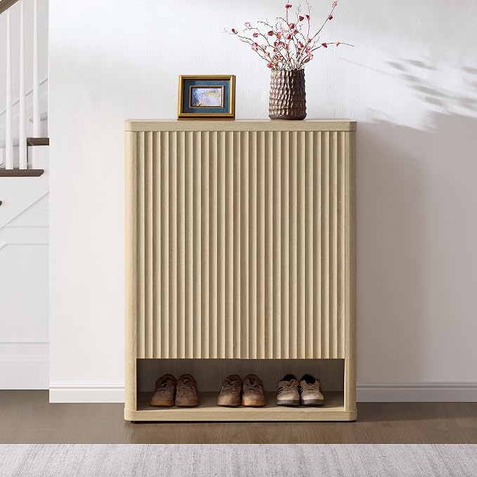 SICOTAS Shoe Cabinet 44 inch Tall Fluted Shoe Cabinet with Doors & 4 Shelves Wooden Large Hidden Shoe Storage Organizer Modern Free Standing 6-Tier Cabinet for Entryway Living Room Closet