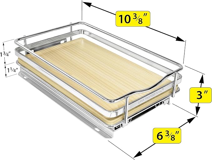 LYNK PROFESSIONAL® Élite™ Pull Out Spice Organization for Cabinets - 6-3/8 inch Wide – Spice Rack for Inside Cabinets – Wood/Chrome - Sliding Spice Rack Organizer for cabinet – Spice Rack - 1 Tier