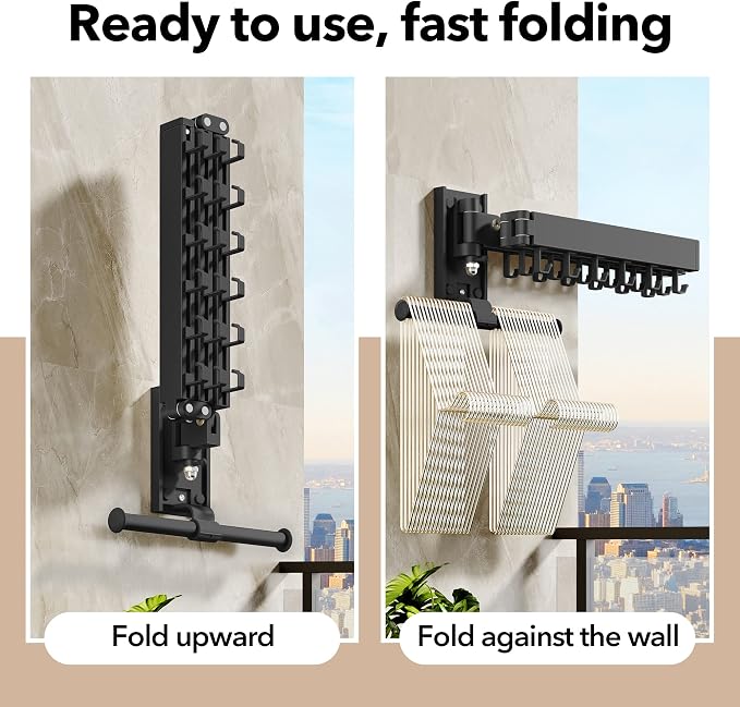 HEILAIYI Wall Mounted Clothes Hanger,Clothes Drying Rack,Laundry Drying Rack,Clothes Rack Wall Mount,Drying Rack Clothing,Laundry Rack,Folding,Retractable,Collapsible,can Fold Upward & Left & Right