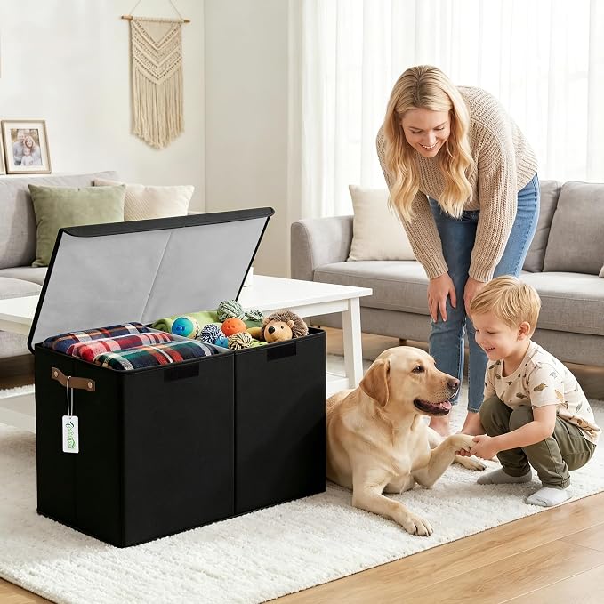 Bagnizer Large Toy Storage Box with Lids, Collapsible Sturdy Baby Storage Organizer Chest Bin Basket for Kids, Boys, Girls, Playroom, Nursery, Bedroom, Closet 25"x13"x16" (Black)