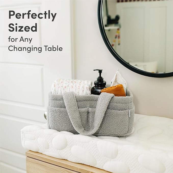 PUTSKA Baby Diaper Caddy Organizer, Nursery Basket, Gray Fleece
