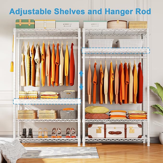 Ulif H4 Portable Closets, 4-Tier Metal Clothes Garment Rack for Bedroom and Cloakroom, Clothing Closet Storage and Organizer Wardrobe, 35.4" W x 14" D x 76.4" H, White | Freestanding Clothing Closet Storage and Organizer Wardrobe for Apartment and Cloa...
