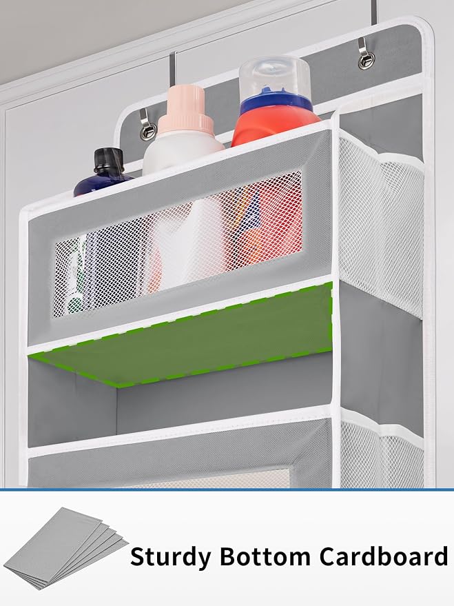 JARLINK Over the Door Organizer for Pantry, Bathroom, 5 Shelf Grey, 2 Pack | Anti-Tilt Design, 44 lb Load Capacity, Hanging Door Organizer with 5 Large Capacity Pockets, Behind Door Storage for Nursery