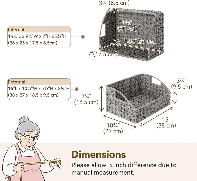 Granny Says Wicker Baskets For Organizing, Large Waterproof Wicker Basket | Wicker Storage Baskets For Pantry, Open Front Basket For Shelves, Kitchen Storage Baskets, Decorative Basket For Home Decor