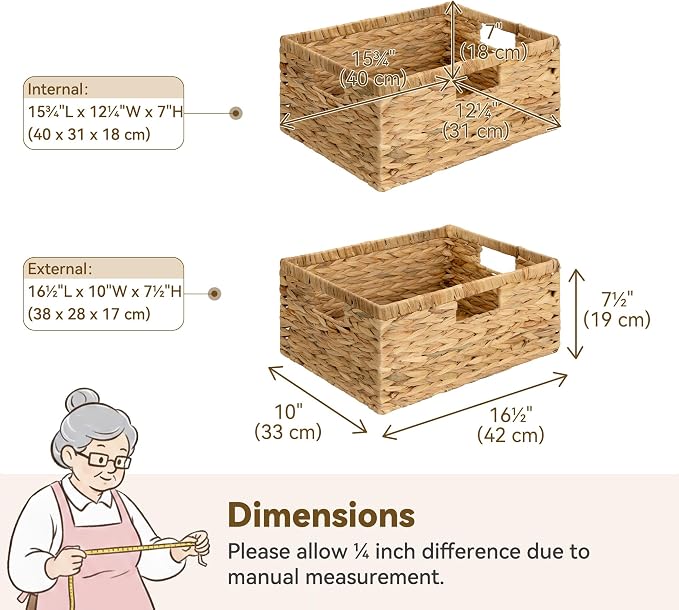 GRANNY SAYS Wicker Basket with Handles, Large Wicker Storage Basket for Shelves, Water Hyacinth Woven Basket, Decorative Basket for Pantry, 1-Pack