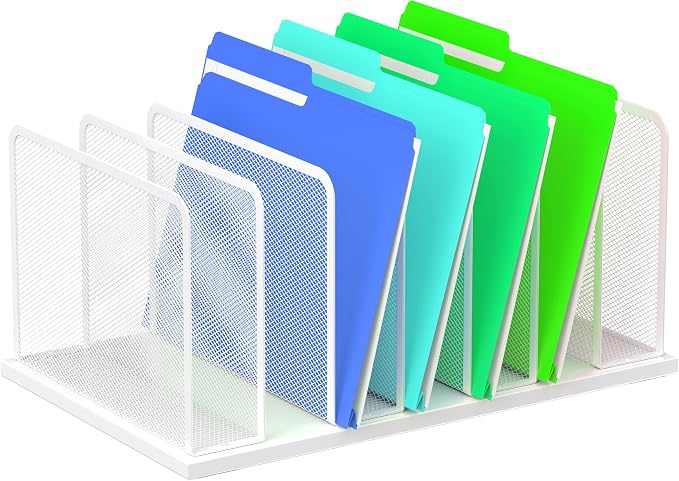Kuntine.B 7-Section Upright Desk File Organizer White 1 Pack | Vertical, Mesh, Metal, Assembly, Stability, Sturdiness, Organization, Standing