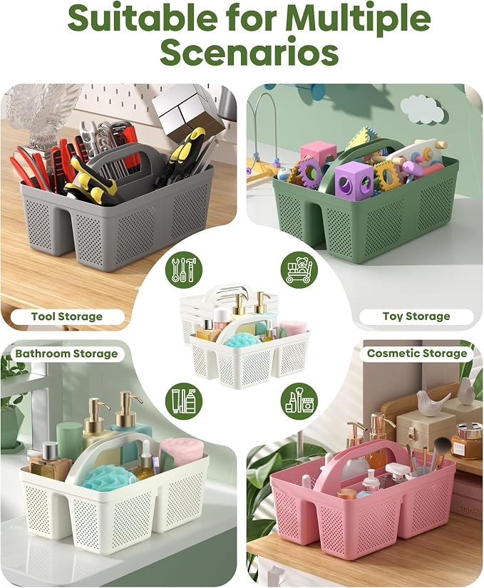 4 Pack Portable Shower Caddy Basket with Handle, Plastic Cleaning Caddy Organizer for Bathroom, College Dorm, Kitchen & Laundry Room, Divided Storage Tote for Toiletries and Cleaning Supplie