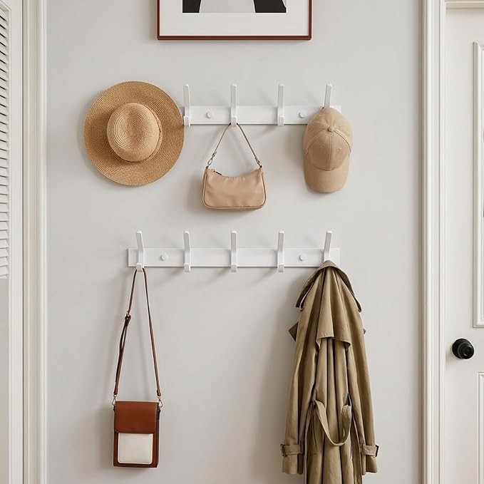 WEBI Coat Rack Wall Mount,Coat Hooks Wall Mounted,Coat Hanger Wall Hook Rack,5 Hooks for Hanging Coats,Hats,Jacket,Clothes,White