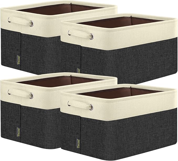 BALEINE 4 Pack Fabric Closet Storage Bins for Shelves, Linen Closet Organizers and Storage, Decorative Baskets for Organizing, Shelf, Clothes, Home, Office (Black, 14''x10''x8.5'')