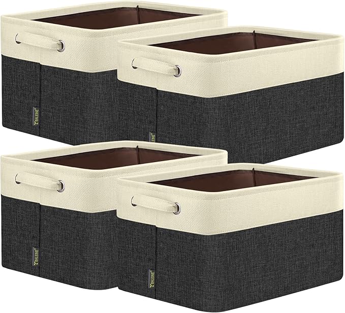 BALEINE 4 Pack Fabric Closet Storage Bins for Shelves, Linen Closet Organizers and Storage, Decorative Baskets for Organizing, Shelf, Clothes, Home, Office (Black, 17''x13''x10.5'')