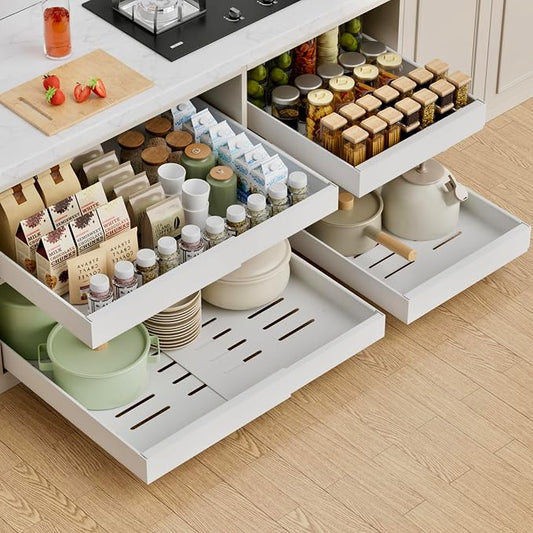 PAKETA 1 Pack Expandable Pull Out Cabinet Organizer,21" Deep | Pull Out Drawers for Cabinets with width from 12" to 20",Sliding Drawers for Cabinets with Upgrade 3 Slide Rails,hold 65 lbs