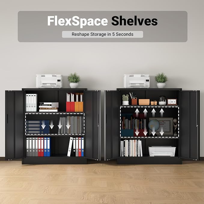 CJF Metal Storage Cabinet, 36" H Locking Storage Cabinet with Shelves and Doors, Metal Cabinets for Home Office, Garage, Utility Room and Basement (Black)