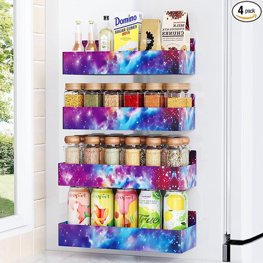 Mystozer Magnetic Spice Rack for Refrigerator, Kitchen Organizer and Storage Shelf, Starry Sky(4 Pack)