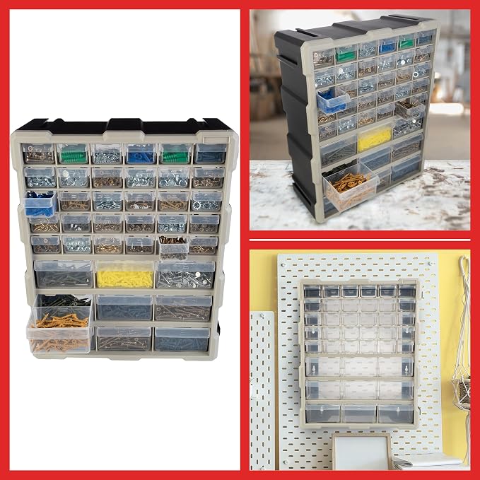 Stalwart 39-Drawer Plastic Small Parts Organizer, Black | Desktop, Tabletop, or Wall Storage Drawers for Organizing Hardware, Crafting Supplies, Garage, or Classroom