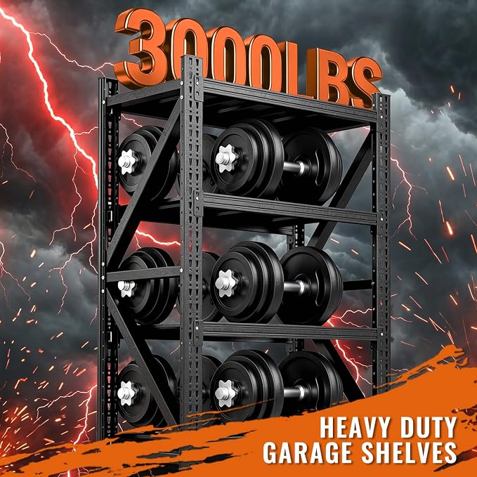 3000LBS Garage Shelving, 48" W Heavy Duty Metal Adjustable 4 Tier Storage for Warehouse, Basement, Shop and Office, Commercial-Grade Steel Organizer, 48" W x 24" D x 69" H