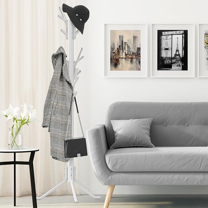 Simple Houseware Standing Coat/Hat Hanger Tree Shaped Rack, 18 Hooks, White | For Entryway, Bedroom, and Hallway