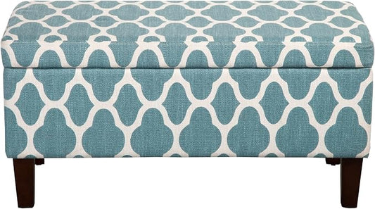 HomePop 36" Storage Ottoman Bench with Hinged Lid - Teal Geometric