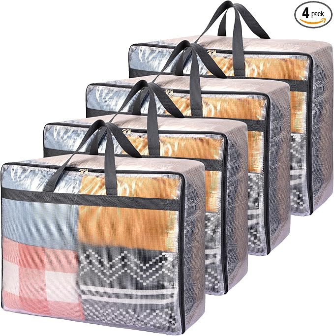 Storage Bags 4 Pack 75L XL Mesh Clear for Blankets Clothes Comforter