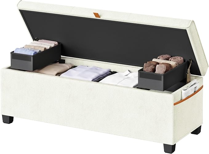 SONGMICS Home Storage Ottoman, 27 Gallons End of Bed Bench, 15.9 x 43.5 x 15.9 Inches, for Bedroom, Entryway, Living Room, White