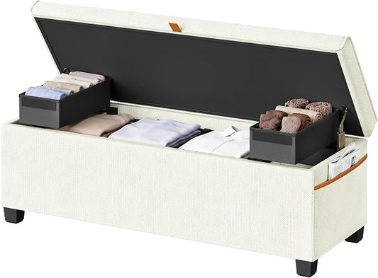 SONGMICS Home Storage Ottoman, 27 Gallons End of Bed Bench, 15.9 x 43.5 x 15.9 Inches, for Bedroom, Entryway, Living Room, White