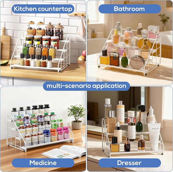 Spice Rack Organizer for Cabinet, 4 Tiered Spice Rack Organizer, Tiered Adjustable Spice Shelf for Kitchen (White-1Pcs)
