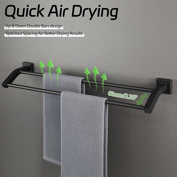 Alise Double Towel Bar,28" Towel Rack for Bathroom Wall Mounted,Matte Black | SUS304 Stainless Steel Bathroom Towel Holder, Quick Drying Towel Hanger Towel Rod, Useable Length 26.9"