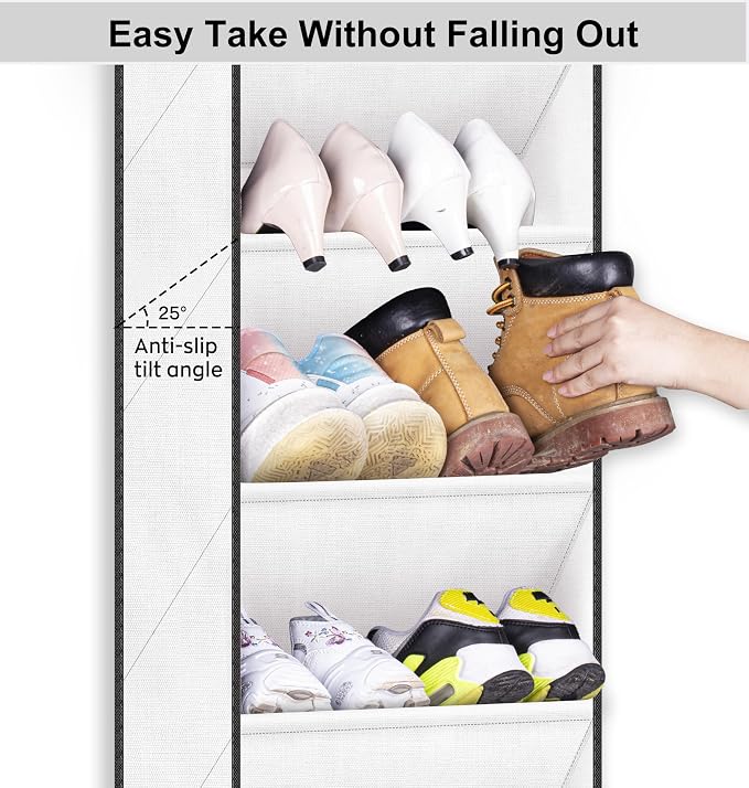 SLEEPING LAMB Over The Door Shoe Organizer for Closet with Large Deep Pockets, Narrow Shoe Rack for Door Hanging Boots Storage, White
