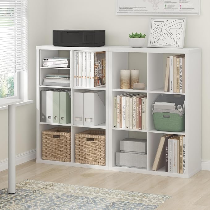 Furinno Cubicle Book Shelf Set of 2, 6-Cube Bookshelf, White | 14.6 x 43.8 x 30, 1.2" Thick, Horizontal & Vertical Reversible Bookcase with Open Back, for Living Room, Bedroom, Home Office