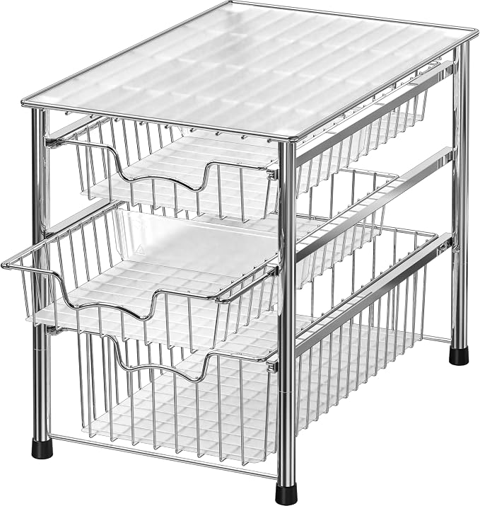 Simple Houseware Stackable 3 Tier Sliding Basket Organizer Drawer, Chrome