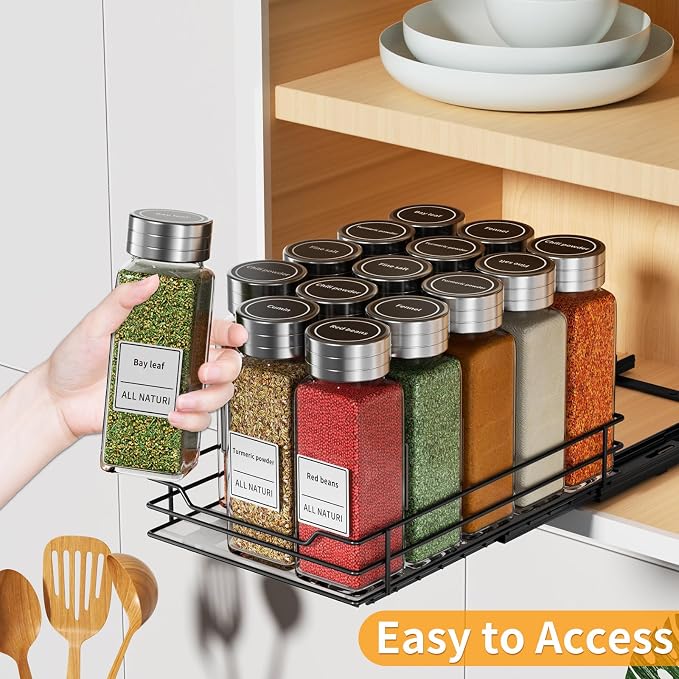 RCHYFEED Pull Out Spice Rack Organizer for Cabinet,6.5" Wx10.5 Dx2.5 H | Metal,Heavy Duty Slide Out Spice Rack,Ideal for Kitchen & Pantry Storage of Spices & Sauces