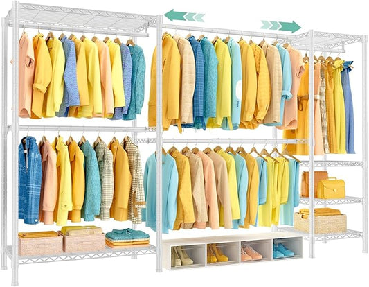 SEMHOR E01 Expandable Heavy Duty Clothes Rack, Free Standing Closet System | Adjustable Closet Organizers and Storage, Portable Garment & Clothing Racks for Hanging Clothes, 800LBS Max Load, White