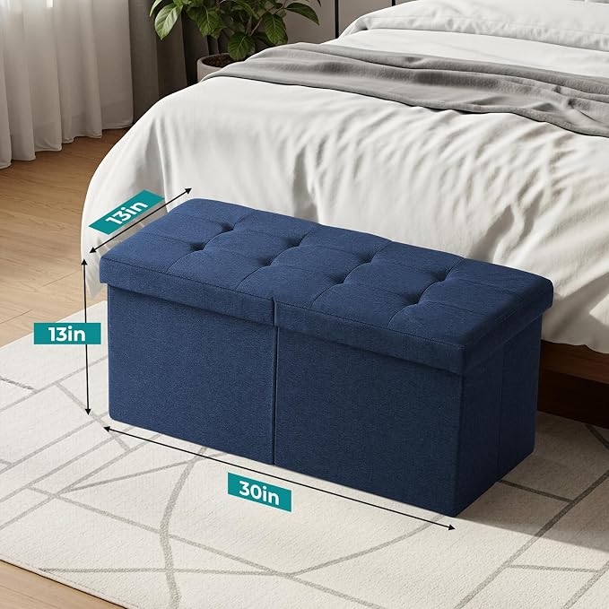 30-INCH Ottoman with Storage, Footrest Storage Bench, End of Bed Bench Coffee Table for Living Room, Bedroom, Entryway (Blue)