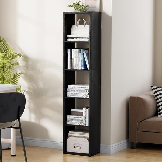 VDNEND Tall Cube Storage Organizer Bookcase, 5 Tier 11 inch Open Back Cubical Shelf with Thickened Border, Display Bookshelf for Living Room, Home Office, Sturdy Room (Black, 5 Cube,Vertical)