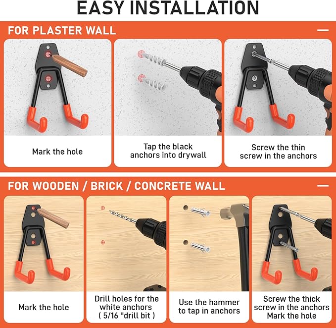 Garage Hooks, Anti-Slip Heavy Duty Wall Mount Hooks, 30-Pack | Hanging Storage for Bikes, Ladders, Hoses, Ropes, Garden Tools - For Warehouse, Workshop, Shed, Shop, Yard