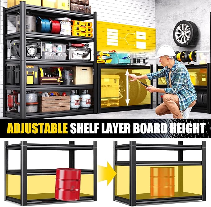Set of 6 Heavy Duty Garage Shelving, 71.2" Hx46 Wx20 D, Adjustable Storage Shelves Unit for Garage Storage, Metal Shelving & Shelves Organizer for Home, Warehouse, Workshop & Commercial Use