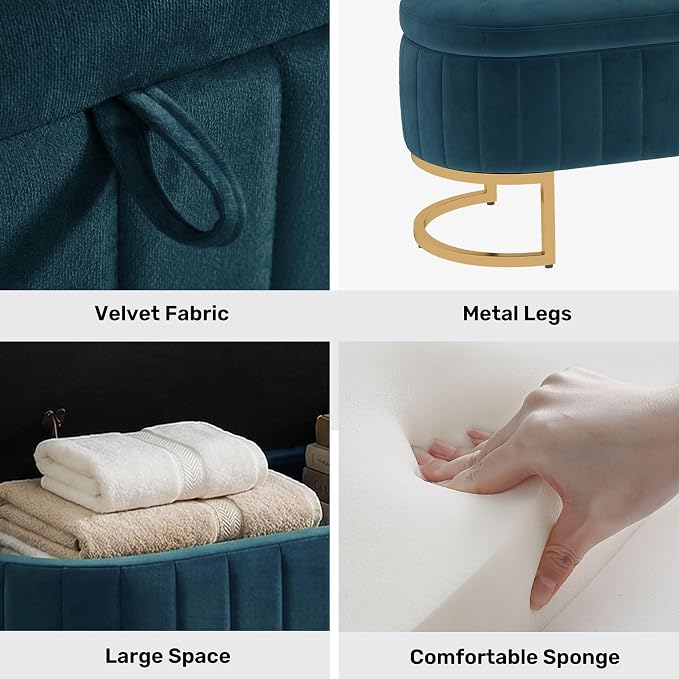 51" Velvet Storage Ottoman Bench End of Bed for Bedroom Entryway Dark Blue
