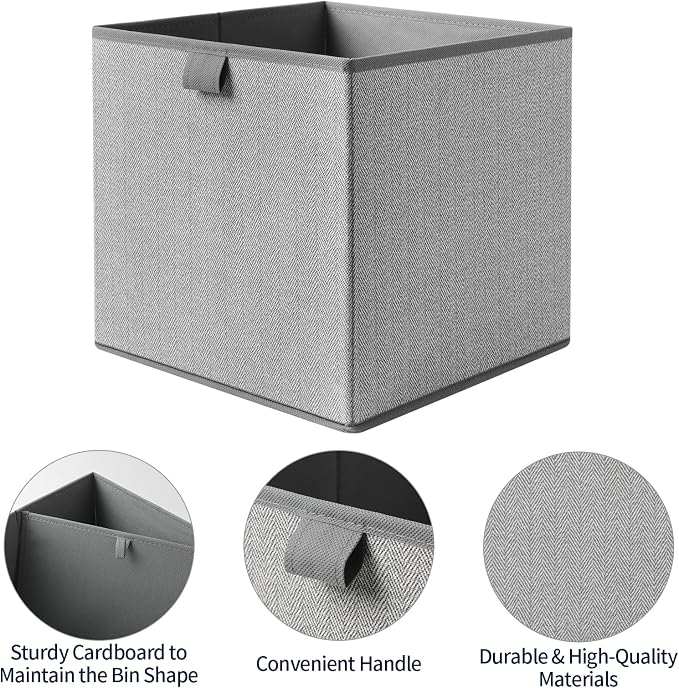 Storage Baskets, 11.8-Inch Woven Fabric Bins, Storage Cubes with Reinforced Handles, Organizer Bins for Closet Shelves, Foldable, for Toys, Clothes (2PCS/Grey-11.8*11.8*11.8inch)
