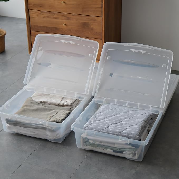 Citylife 57 QT Plastic Storage Bins with Double-Opening Lids, Storage Containers for Organizing, Large Clear Storage Box for Closet, Blankets, 2 Packs