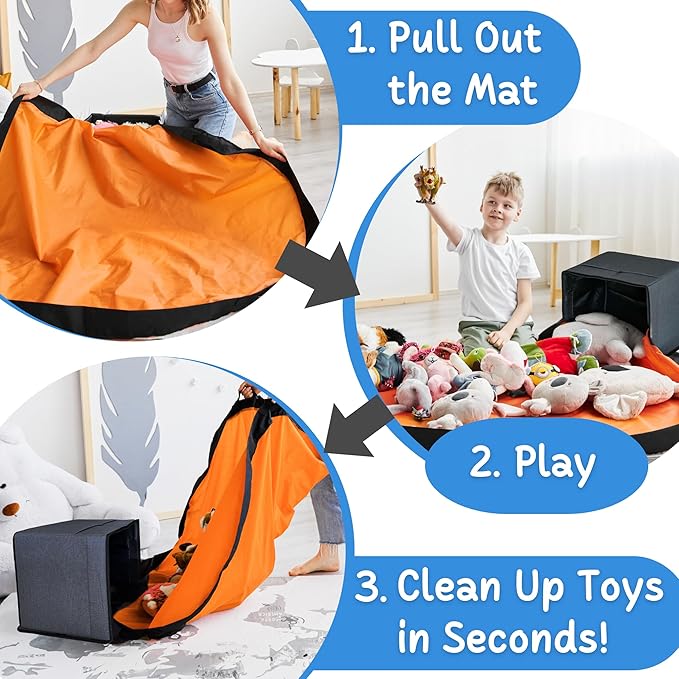 XL Toy Storage Organizer with Play Mat - Storage Bag/Box for Kids, Boys, Girls, Nursery, Playroom - Basket for Building Bricks/Blocks - Collapsible Fabric Cube Bin, 13"x13"x15"