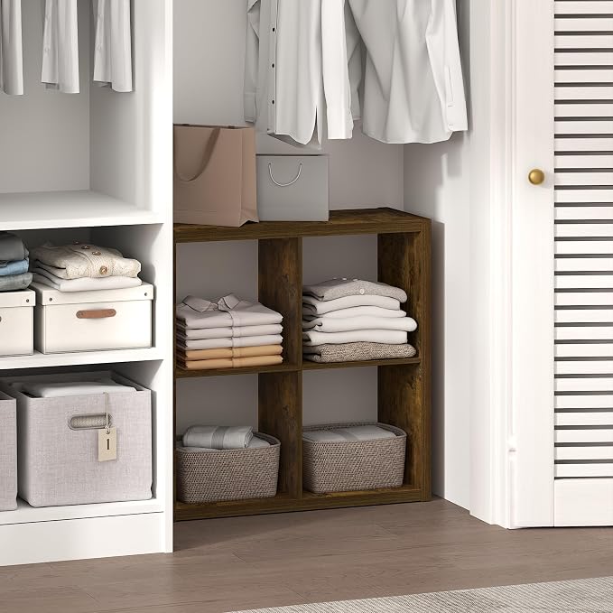 Furinno Cubic Extra Thick 4-Cube Closet Organizers and Storage, Amber Pine | 14.6 x 30 x 30 in, Open Shelf Closet Storage, Closet Organizer, for Wardrobe, Bedroom, Living Room