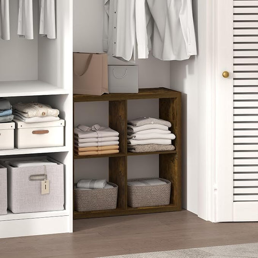 Furinno Cubic Extra Thick 4-Cube Closet Organizers and Storage, Amber Pine | 14.6 x 30 x 30 in, Open Shelf Closet Storage, Closet Organizer, for Wardrobe, Bedroom, Living Room