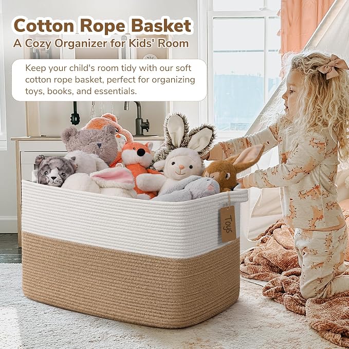 Goodpick Extra Large Cotton Rope Basket with Handles, Jute | 75L, 22 × 17 × 12 in, Rectangle, Blankets, Pillows, Toys & Daily Essentials Storage, Living Room, Bedroom & Home Decor