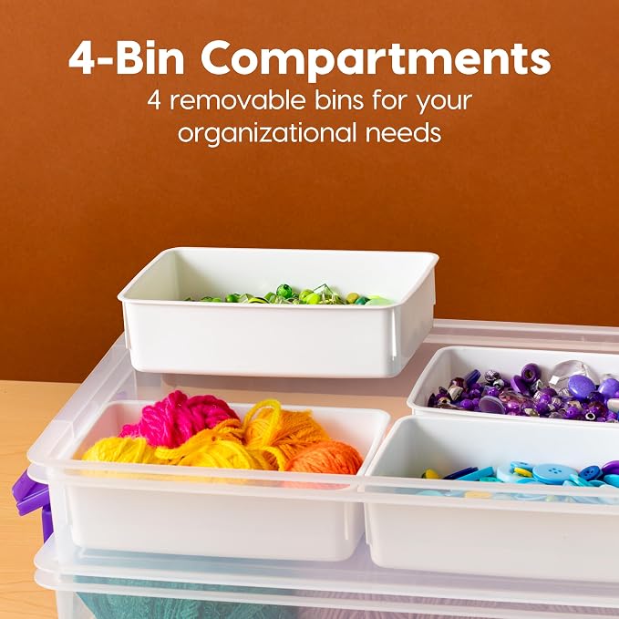 IRIS USA Storage Bins with Lids |Made in USA| 9 Qt - (1-Pack) - Clear | Built-In Handle Tote / 4 Removable Organization Trays / Plastic Containers for Crafts & Art Supplies / Interlocking Latches