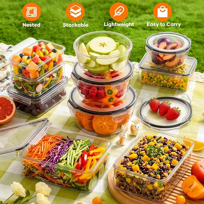 50 PCS Food Storage Containers with Lids (25 Containers & 25 Lids) - Reusable Plastic Food Containers for Kitchen Storage and Organization BPA-Free Leakproof Meal Prep Container with Labels & Pen