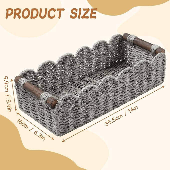 Bathroom Decor Basket for Toilet Paper Storage Baskets For Organizing | For Bedroom Living Room Kitchen Home Decor Scalloped Cute Basekt With Handle for Apartment Countertop,Gray