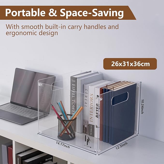 Clear Acrylic File Organizer, with Handles – Easy Assembly Required, Acrylic File Holder for Office, Letter/A4 Documents, Magazines & Binders – Fits Standard 8.5"x11" Paper Perfectly