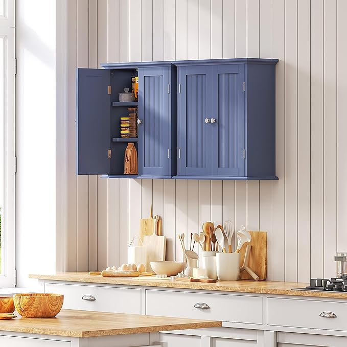 ChooChoo Bathroom Wall Cabinet with 2 Doors, Over The Toilet | 8.8"D x 21.1"W x 24"H, Medicine Cabinet, Adjustable Shelves, Cupboard, Navy Blue