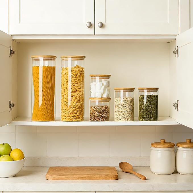 Vtopmart 74oz/27oz/20oz Glass Food Jars with Airtight Bamboo Lids, 3 Pack | Glass Pantry Storage Containers for Pasta, Nuts, Coffee Beans, Cereal, Canisters Set for Pantry Organization, BPA Free