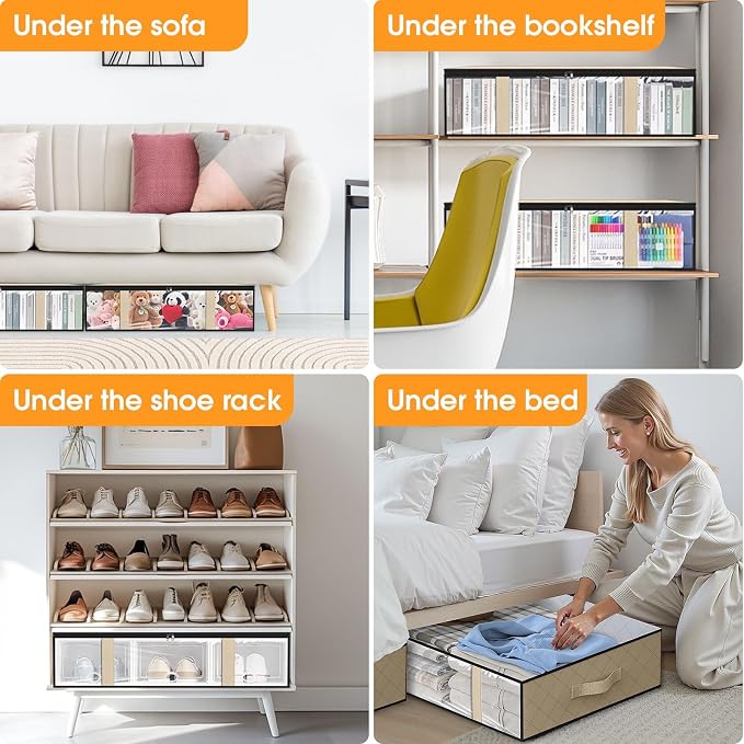 StorageRight Under Bed Storage Bags, 3 Pack, 40L, Beige | Breathable Non-Woven Fabric with a Clear Window and Zippered Top for Clothes, Comforters, Blankets and Seasonal Storage